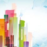 Abstrakte bunte Hochhäuser im minimalistischen Stil